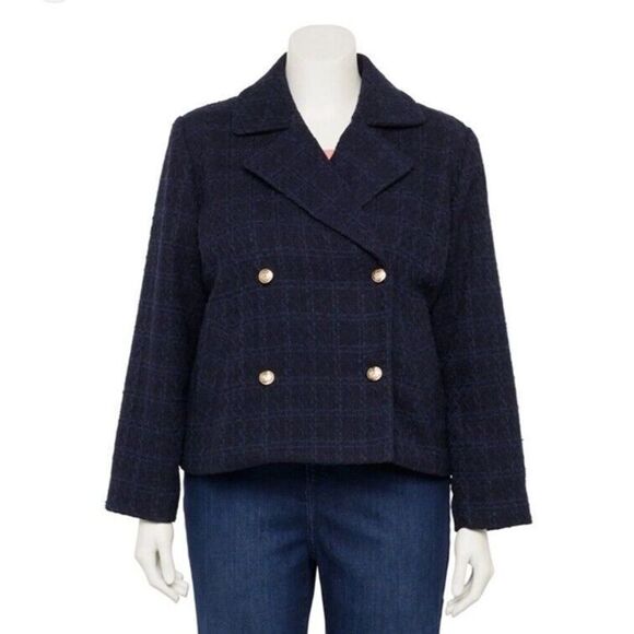 Lauren Conrad Women’s Navy Blue Lined Pea Coat Jacket Blazer WPockets XXL - Picture 1 of 10